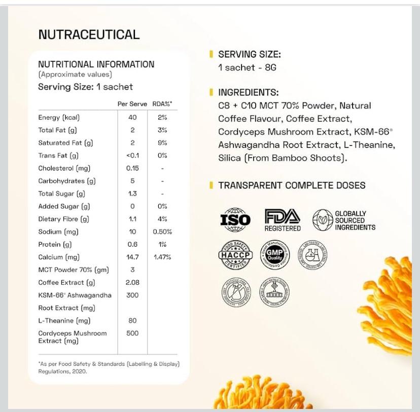 Кофе Ace Blend с Кордицепсом (30 порций) | 500 мг экстракта гриба Кордицепс | KSM-66 Ашваганда | L-Теанин & MCT порошок | Для иммунитета и энергии — изображение 8