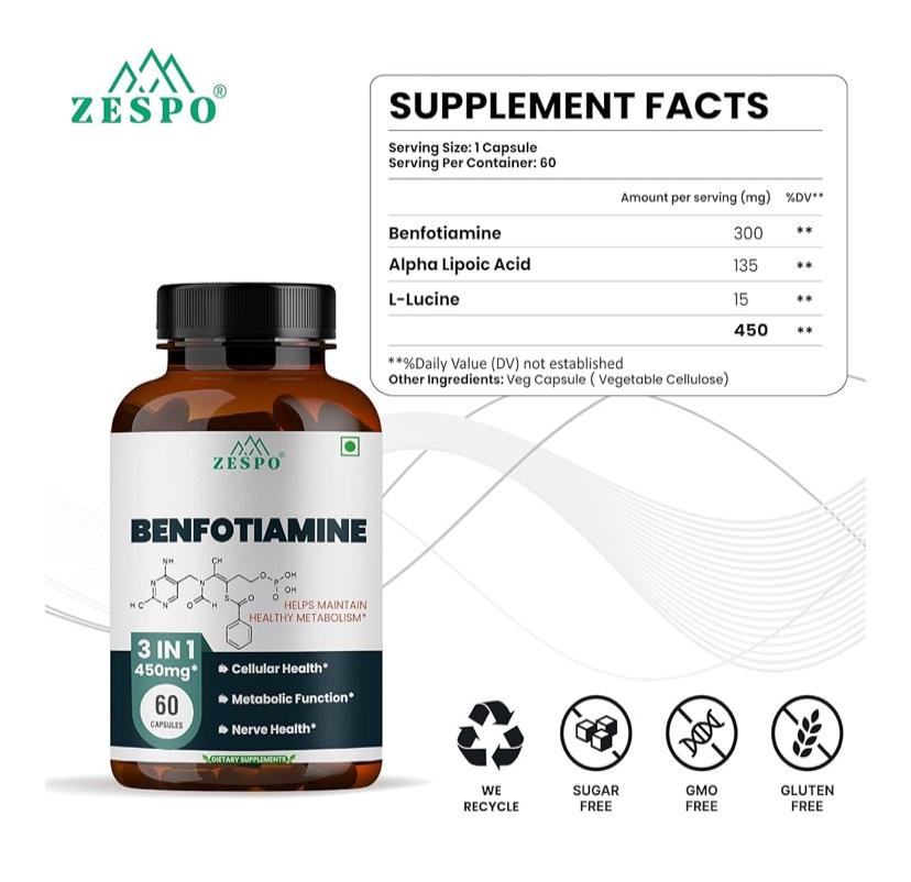 ZESPO Benfotiamine 450mg — высокобиодоступный витамин B1 для здоровья нервов и метаболизма! 🌿 — изображение 5