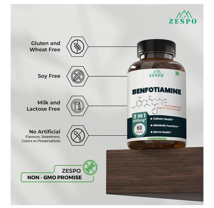 ZESPO Benfotiamine 450mg — высокобиодоступный витамин B1 для здоровья нервов и метаболизма! 🌿 — изображение 4