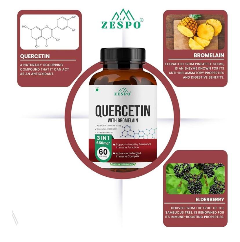 Zespo Quercetin 650mg + Бромелаин & Бузина — мощная поддержка иммунитета и здоровья дыхательных путей! 🛡️ — изображение 2